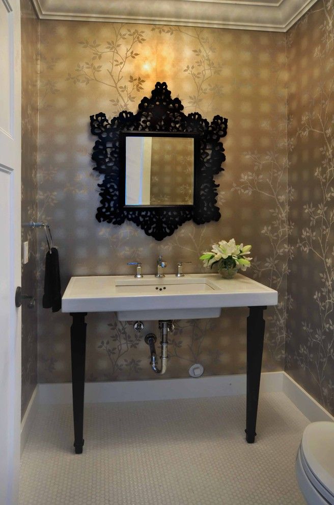 Verona at Silver Hill Apartments with Victorian Powder Room Floral Wallpaper