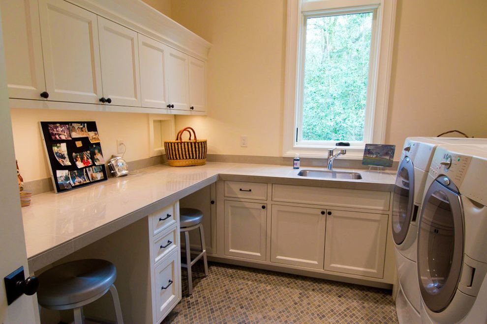 Wayfair Counter Stools with Traditional Laundry Room Tile Floor