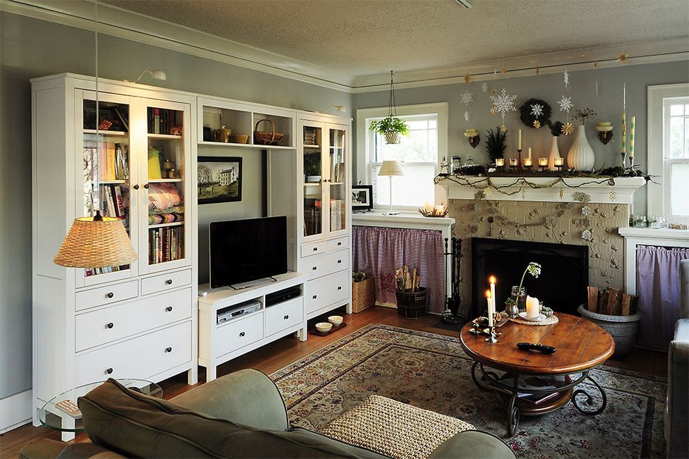 Wayfair Media Cabinet with Eclectic Living Room Oriental Rug