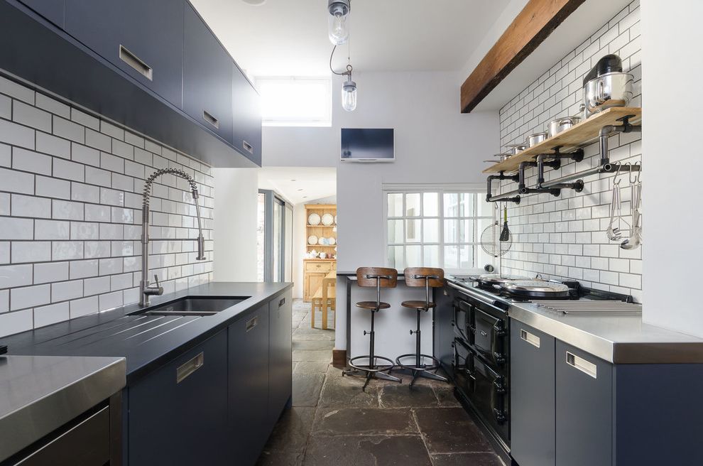 Whalen Industrial Rack with Industrial Kitchen Navy Cabinets