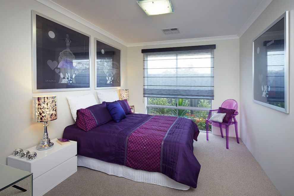 White Desk for Teenage Girl with Contemporary Bedroom Purple Chair
