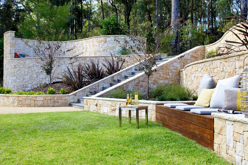 25x25 Outdoor Seat Cushions Contemporary Landscape with Blue Cushions