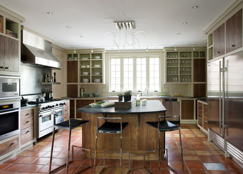 Allen and Roth Flooring Rustic Kitchen with Tall Casement Windows