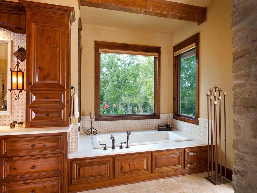 American Standard 2034.014 020 Rustic Bathroom with Wood Trim