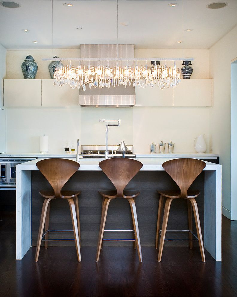 Amerihome Bar Stools Contemporary Kitchen with Linear Chandelier