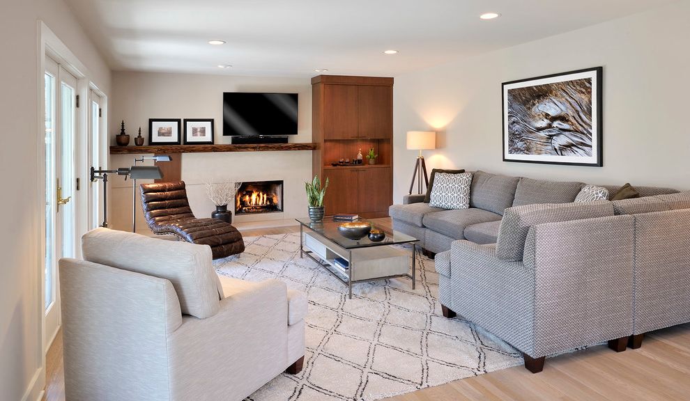 Area Rugs at Target Contemporary Family Room with Brown Leather Chaise Lounge