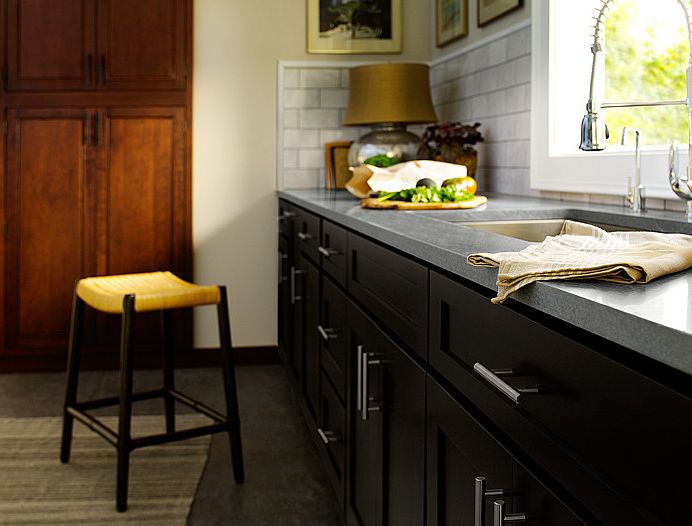 Comenity Palais Royal Contemporary Kitchen with Black Kitchen Cabinets