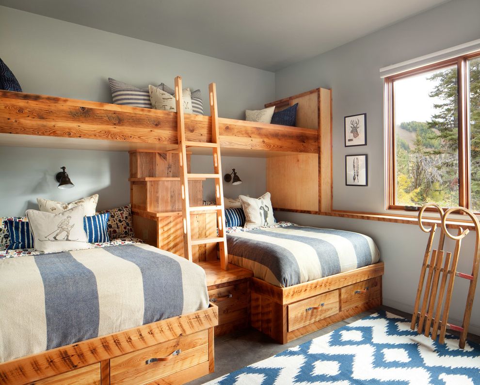 Dorel Twin Over Full Metal Bunk Bed Multiple Colors Rustic Kids with Ski Chalet