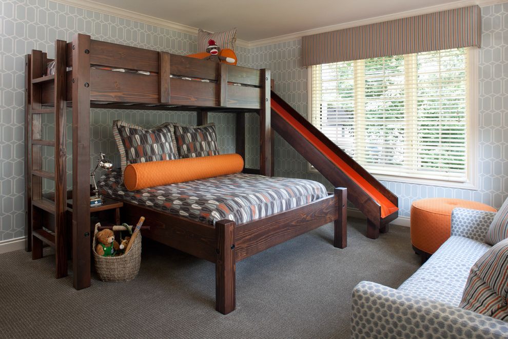 Dorel Twin Over Full Metal Bunk Bed Multiple Colors Transitional Kids with Orange Patterned Bedding