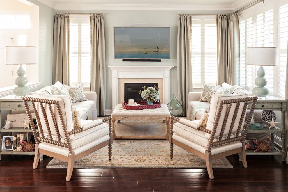 End Table with Attached Lamp Beach Style Living Room with Recessed Lighting