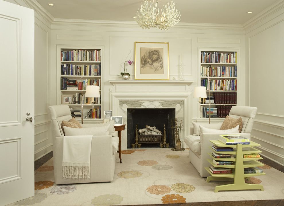End Table with Attached Lamp Contemporary Living Room with White Painted Wood Trim