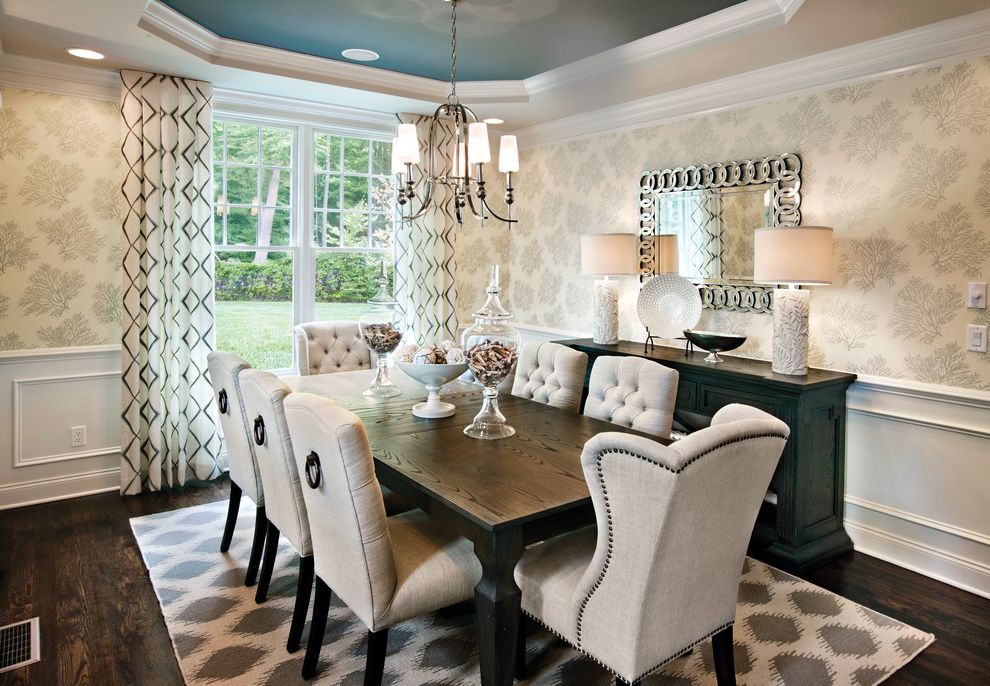 End Table with Attached Lamp Transitional Dining Room with Ceiling Treatment