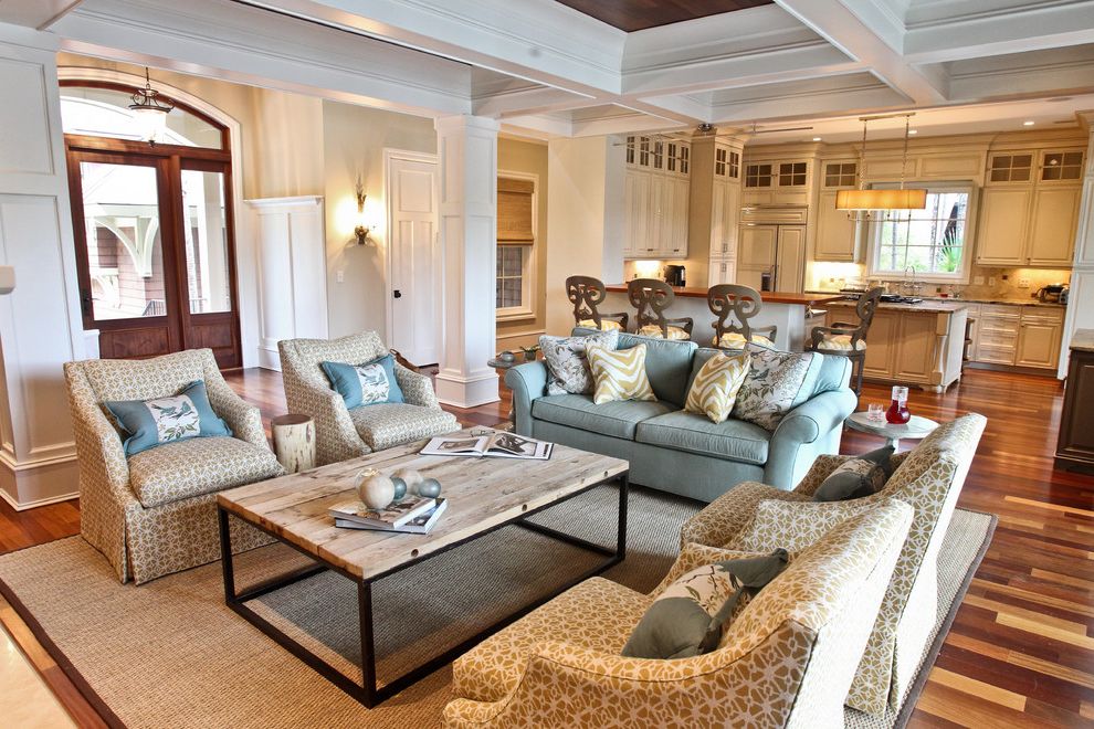 Extra Deep Couches Living Room Furniture Beach Style Living Room with Coffered Ceiling