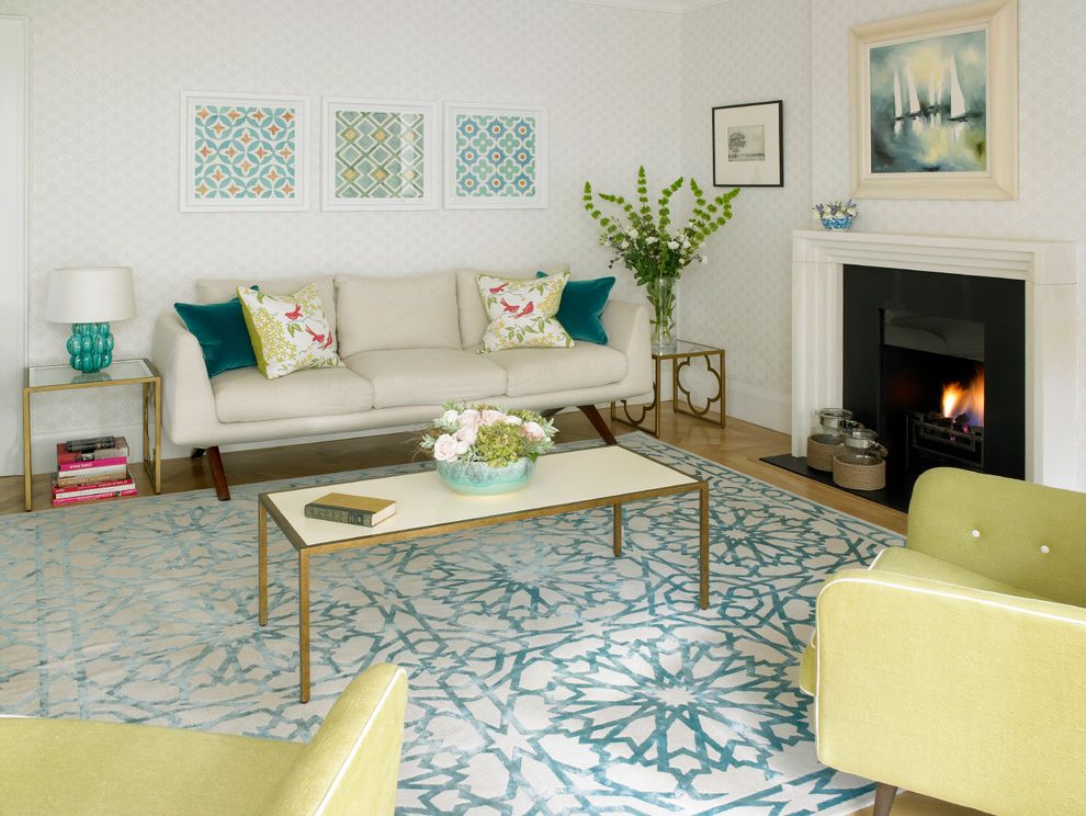 Joss and Main Area Rugs Contemporary Living Room with Beige Fireplace Mantel