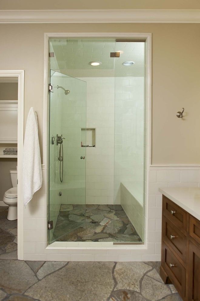Kohler Levity Shower Door Review Eclectic Bathroom with Stone