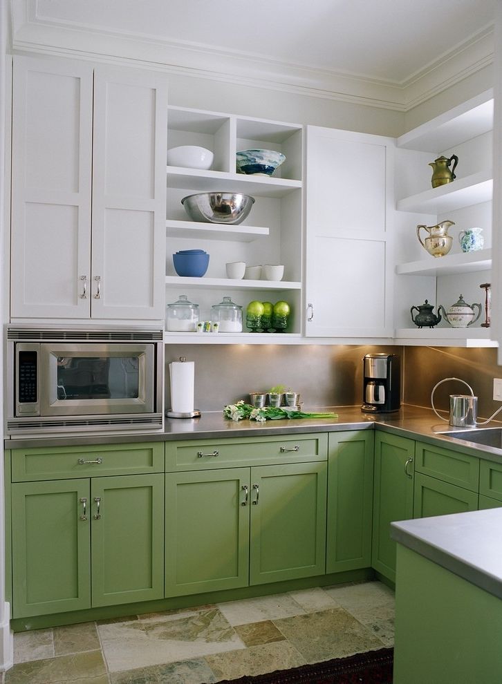 Lowes Metal Shelving Transitional Kitchen with Sage Green