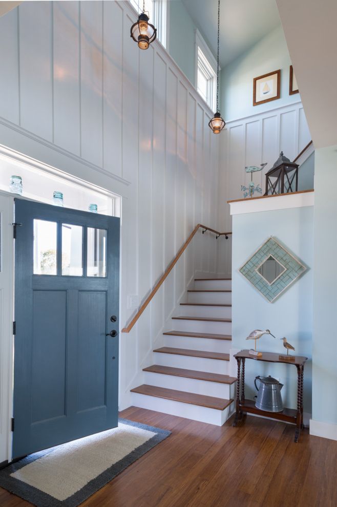 Nautical Door Mats Beach Style Entry with Hardwood Flooring