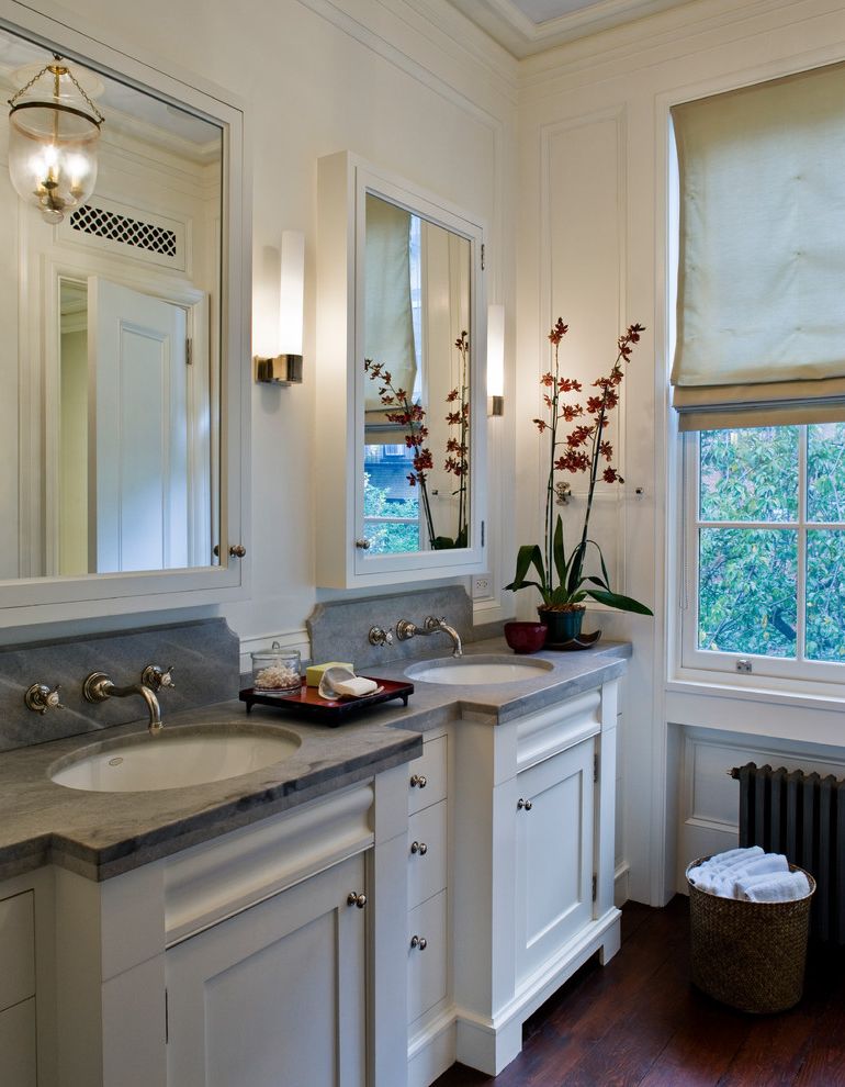 Oval Recessed Medicine Cabinet Traditional Bathroom with Two Sinks