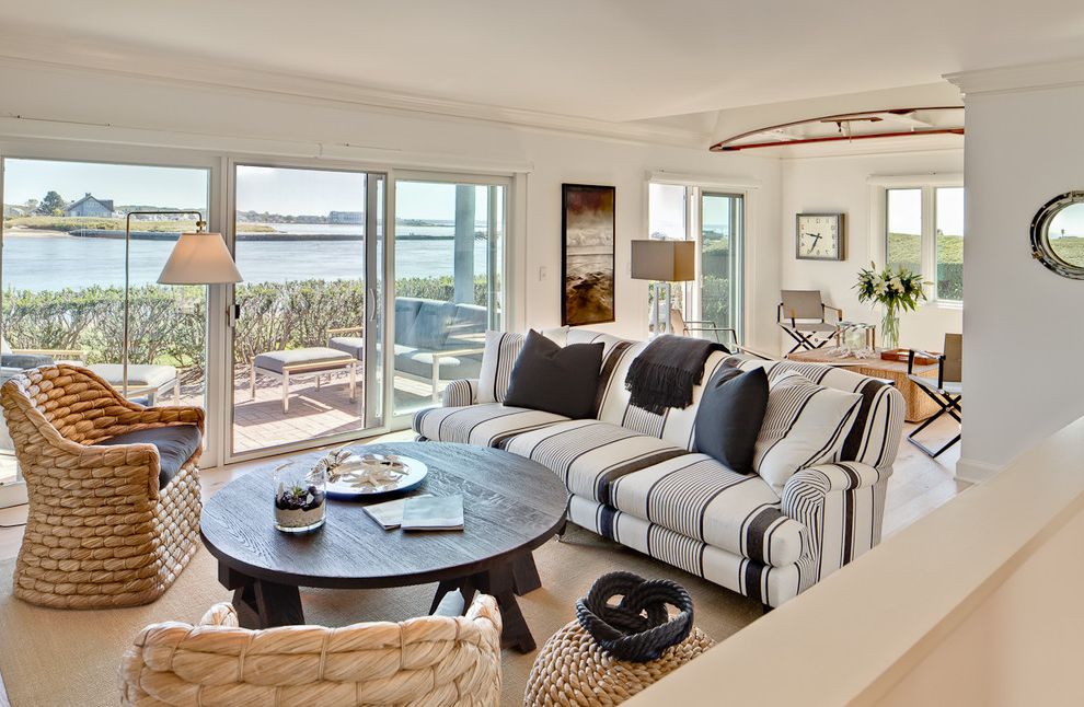 Ralph Lauren Floral Sheets Beach Style Living Room with Sliding Glass Door