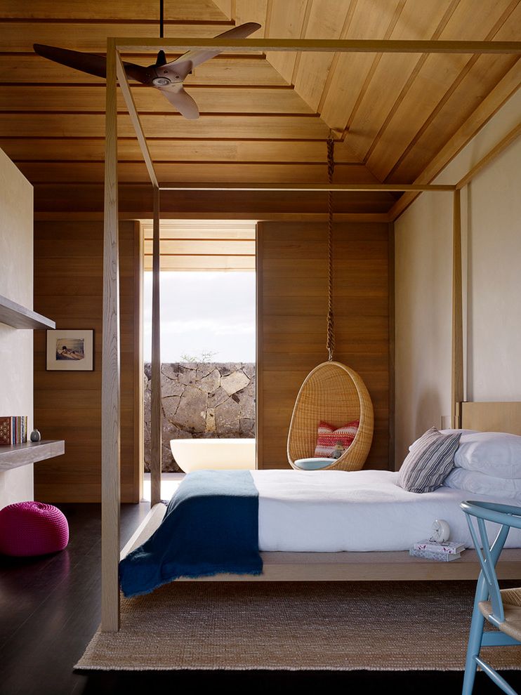Wicker Chairs Lowes Contemporary Bedroom with Dark Wood Floor