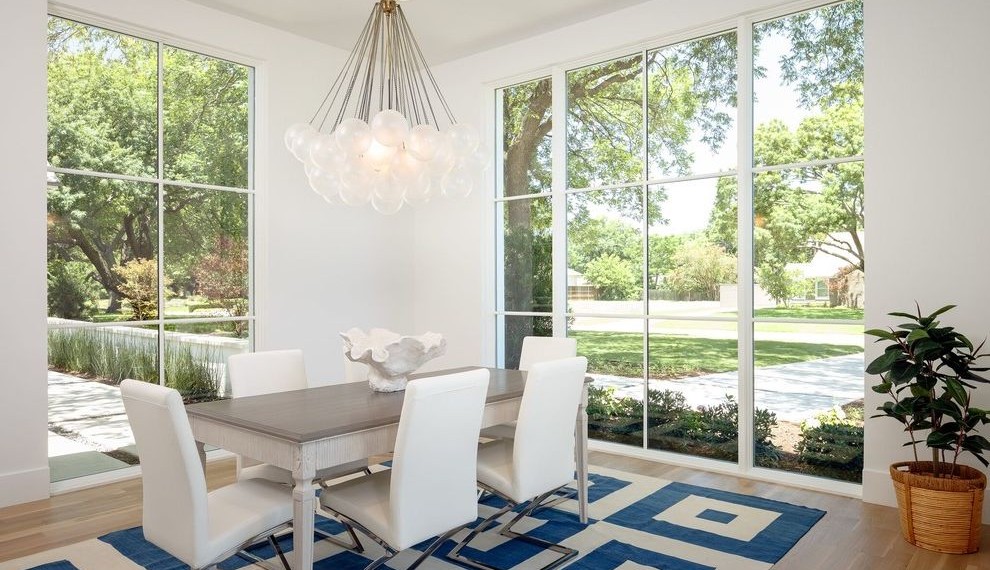 Artscape Window Film Beach Style Dining Room with Blue and White Rug