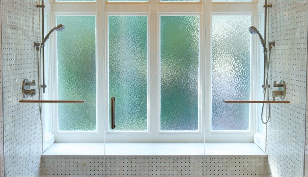 Artscape Window Film Transitional Bathroom with Shower Bench