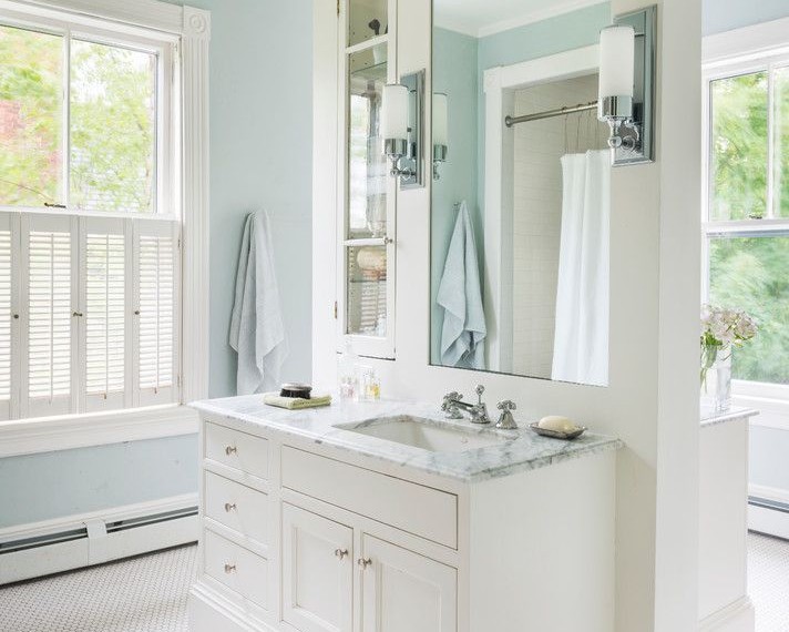 Bathroom Vanity Clearance Traditional Bathroom with Light Blue Walls