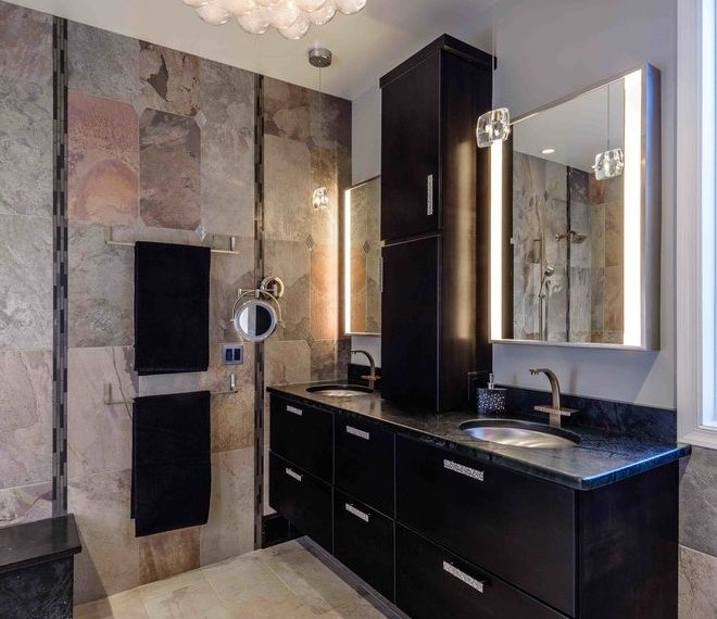 Bathroom Vanity with Makeup Counter Contemporary Bathroom with Lighted Bathroom Mirror