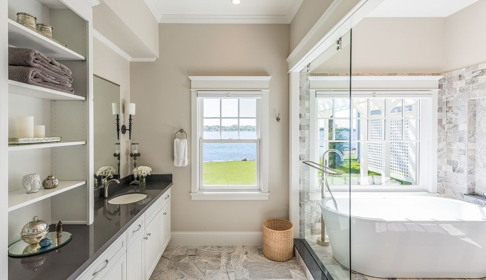 Bathroom Vanity with Makeup Counter Traditional Bathroom with White Cabinet Bathroom