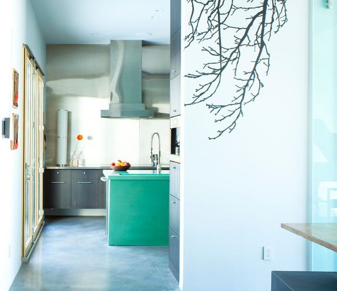 Behr Concrete Stain Contemporary Hall with Wall Decal