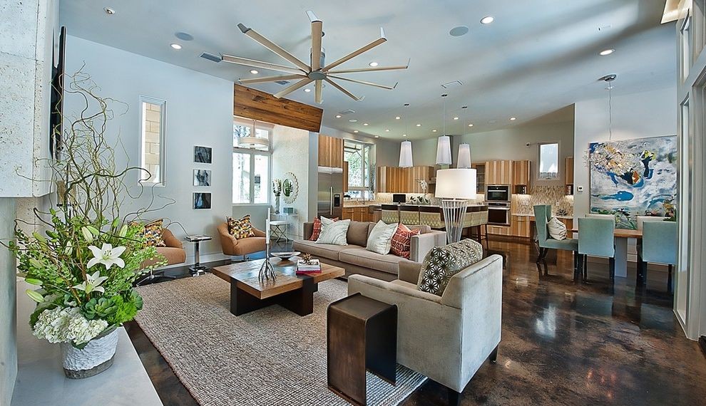 Behr Concrete Stain Contemporary Living Room with Area Rug