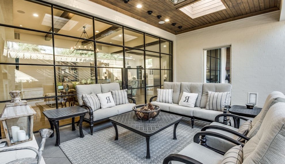 Behr Concrete Stain Farmhouse Patio with Recessed Lighting