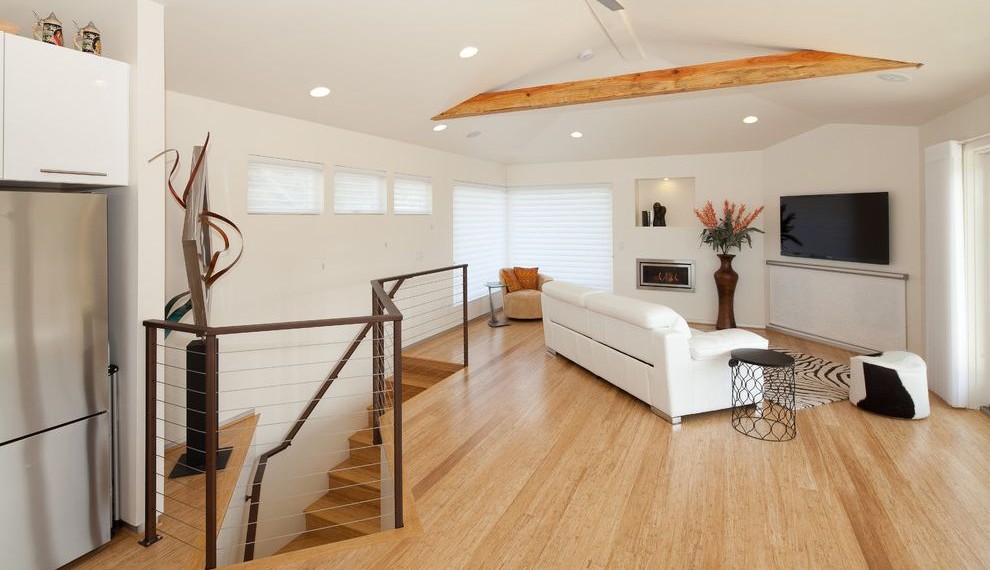 Bellawood Flooring Contemporary Family Room with Beige Armchair