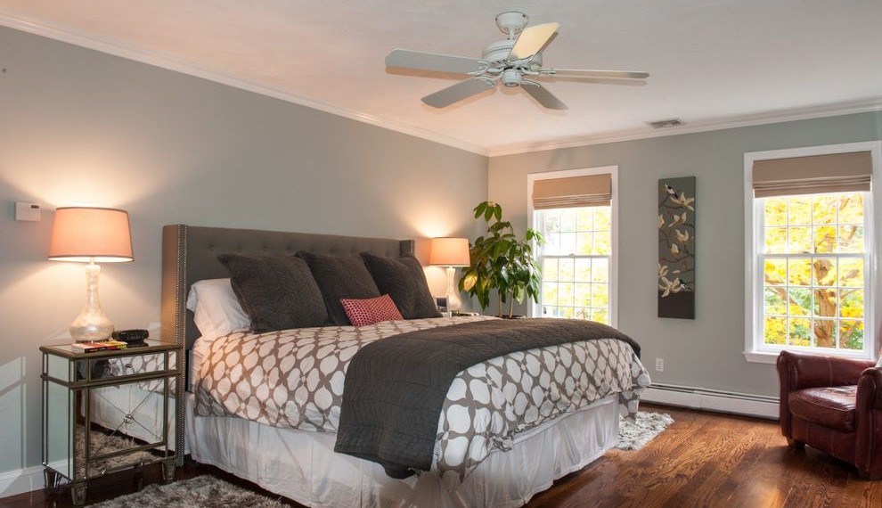 Benjamin Moore Exterior Paint Colors Transitional Bedroom with Gray Headboard