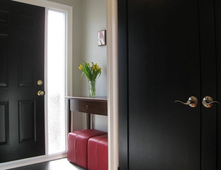 Black Side by Side Refrigerator Traditional Entry with Tiled Floor