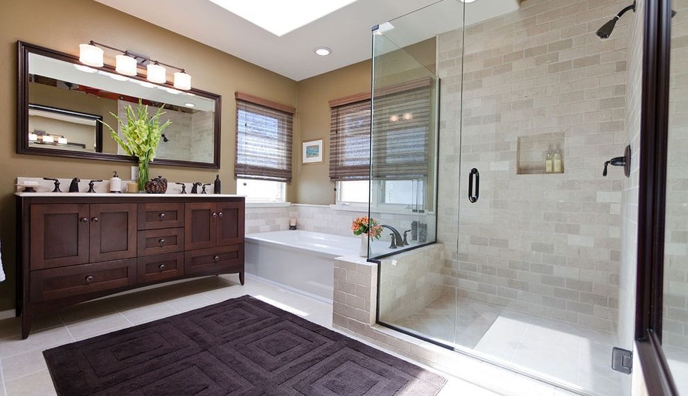 Blasting Cabinet Traditional Bathroom with Ceiling Lighting