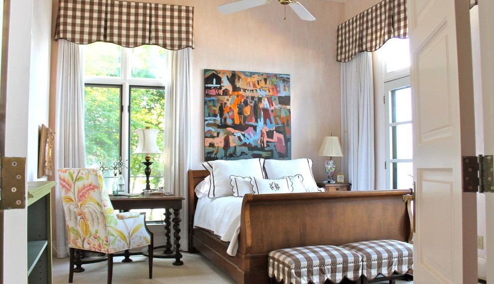 Brown Wood Desk Traditional Bedroom with Artwork