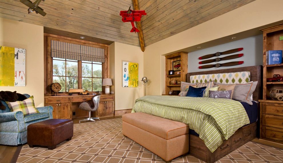 Brown Wood Desk Traditional Kids with Wood Ceiling