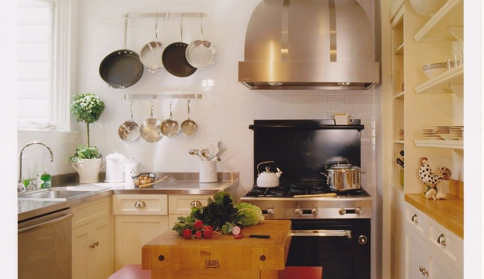 Butcher Block Table Top Eclectic Kitchen with Stools