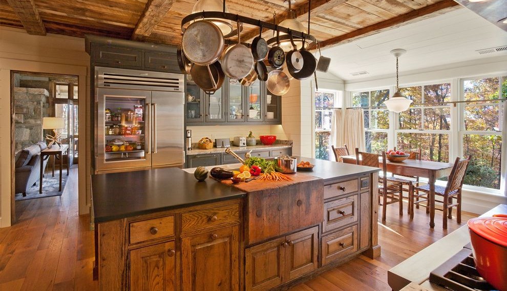 Butcher Block Table Top Rustic Kitchen with Cafe Curtain
