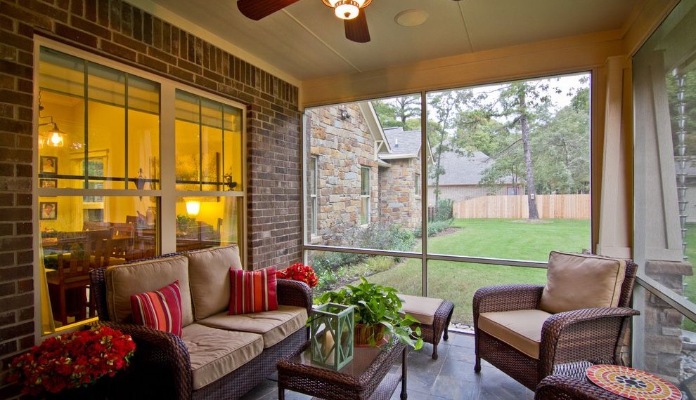 Butcher Block Table Top Traditional Porch with Windows