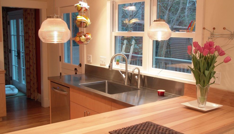 Butcher Block Tops Contemporary Kitchen with Wood Counter