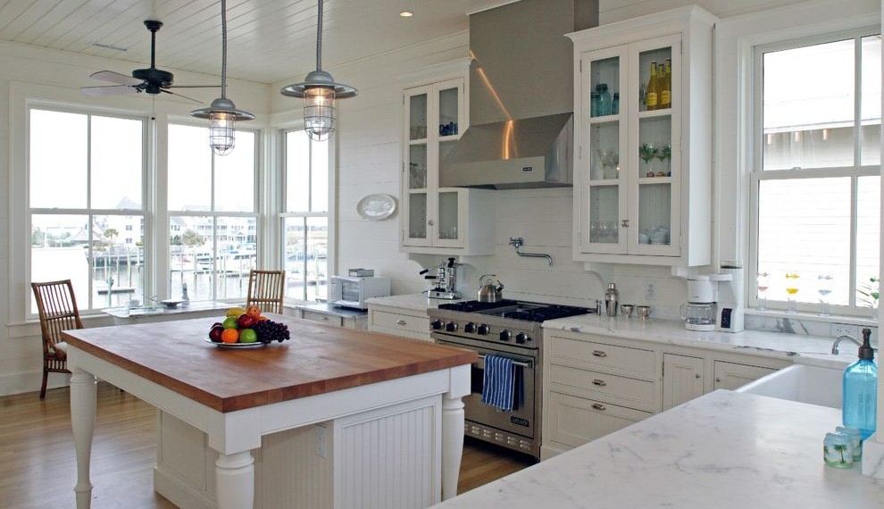 Butcher Block Tops Traditional Kitchen with Marble Countertop