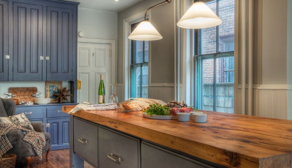 Butcher Block Tops Traditional Kitchen with Wood Flooring