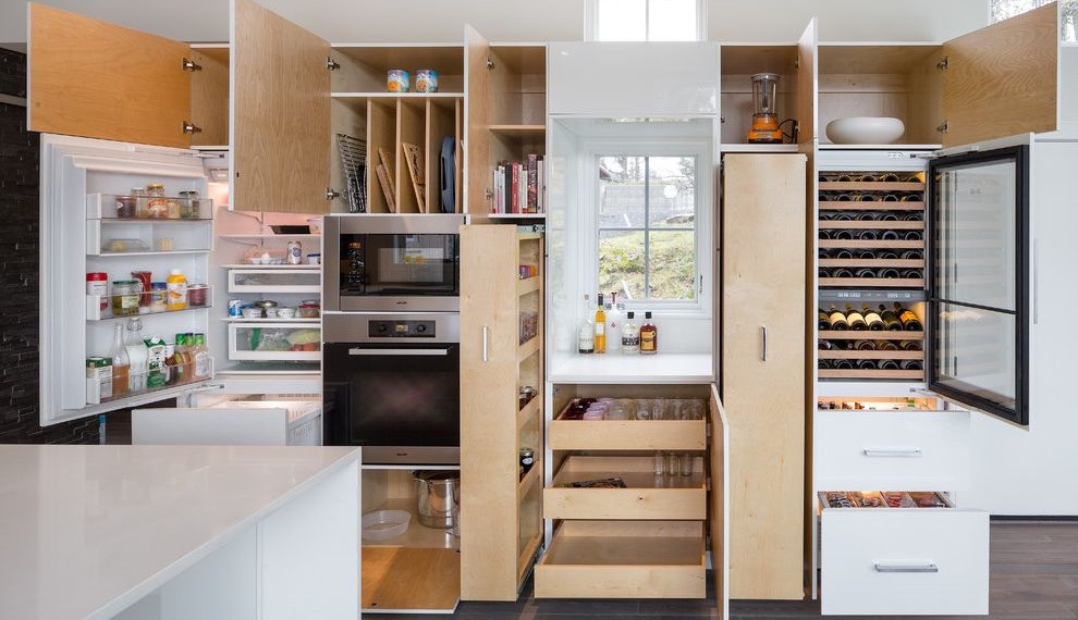 Cabinet Organizer Contemporary Kitchen with Bar Pulls