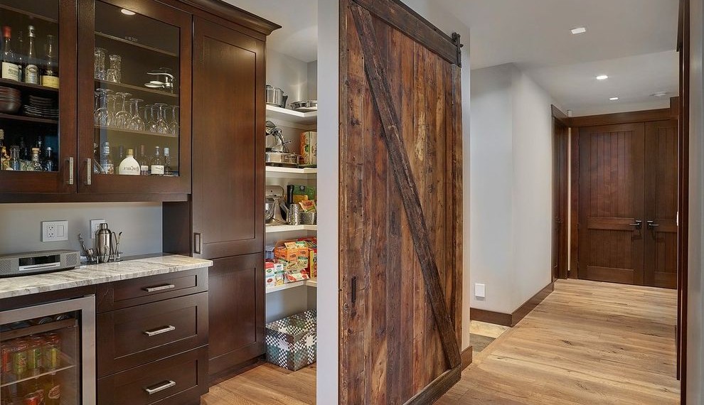 Cabinet Organizer Farmhouse Home Bar with Rustic Wood