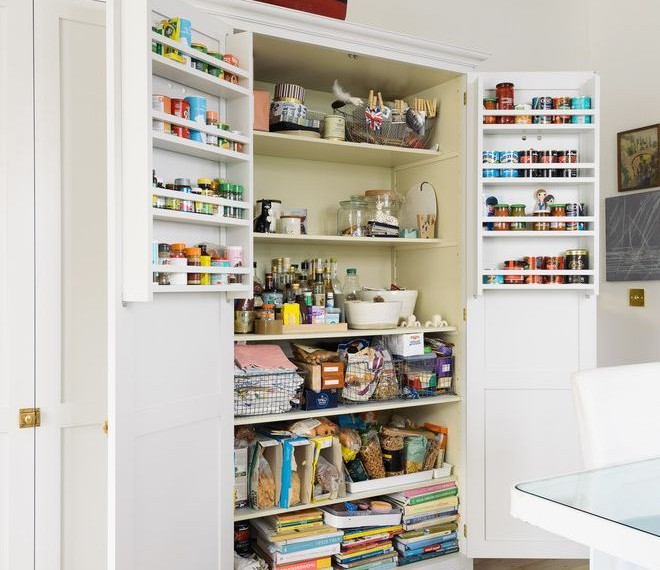 Cabinet Organizer Farmhouse Kitchen with Light Hardwood Floor