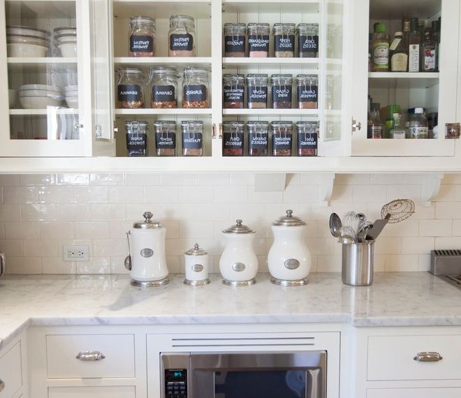 Cabinet Organizer Traditional Kitchen with Glass Front Cabinets