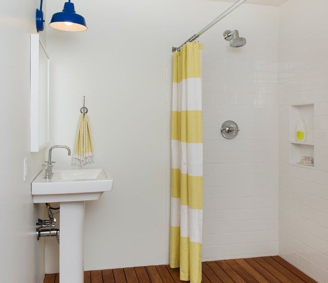 Cafe Curtain Rods Contemporary Bathroom with White Tile