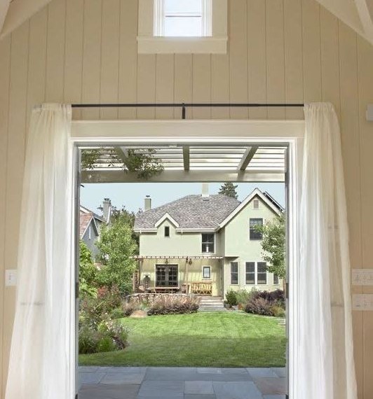 Cafe Curtain Rods Traditional Patio with Flagstone